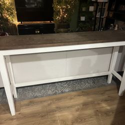 Beautiful Farmhouse Table Can Be Used Anywhere Even Behind Sectional With Two Stools For Game Day. Nice Condition 64” W 36” Tall 16” Deep