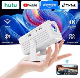 4K Supported Mini Projector with Wifi and Bluetooth, Bedroom Celling Camping & Outdoor Use, Portable Projector with Speaker, Auto Keystone
