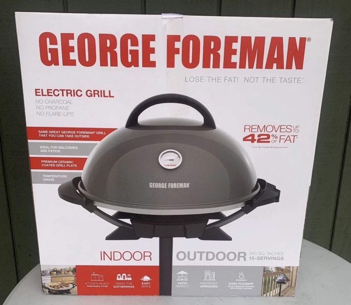 GEORGE FOREMAN Indoor Outdoor BBQ Grill Rare w/ Built-in Temp Gauge New Sealed