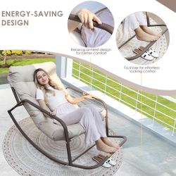 Rocking Lounge Chair, Indoor Outdoor Reclining Lounger with Footrest & Cushion, 450lbs Weight Capacity, Comfortable Rocker for Relaxation, Reading and