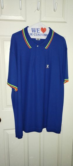 Psycho Bunny Blue Lincoln Neon Tipped Polo Shirt Men's Size XXL.
