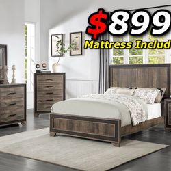 4pcs King Size Bedroom Set w. Mattress Included 