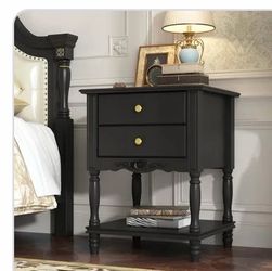 Vintage black two drawer night stand