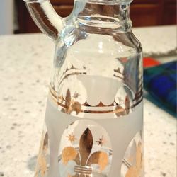 Vintage Anchor Hocking Starlyte Gold Fleur De Lis Oil Or Vinegar Cruet 6.5"