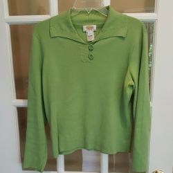 Talbots Petites: Green Collared Long Sleeve Sweater Size: LP