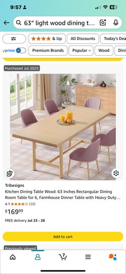 63” Wood Table Sits 6