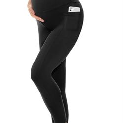 NEW XLARGE YOLIX Maternity Leggings Over The Belly with Pockets, Womens Black Workout Pregnancy Yoga Pants