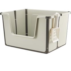 Towntime Litter Box with High Sides 19.68" L X 15.74" W X 11.81" H, Foldable Travel Litter Box for Cats, Portable Kitty Litter Box,Anti-Splashing Larg