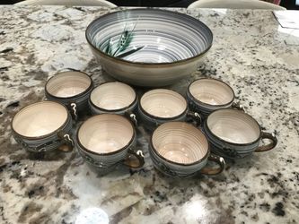 Vintage Japanese handcrafted Ucagco ceramic punch set
