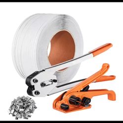 Packaging Strapping Kit Tensioner & Sealer Tool 328 ft. PP Band, 100 Metal Seals