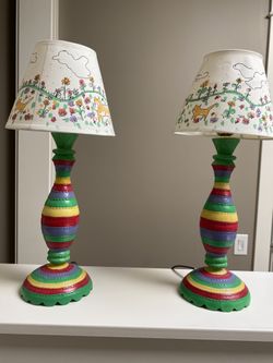 Hand painted lamps pair (see matching window treatments in other posting)