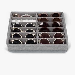 Bukere Gray 12-Slot Eyeglass Sunglass Organizer Case