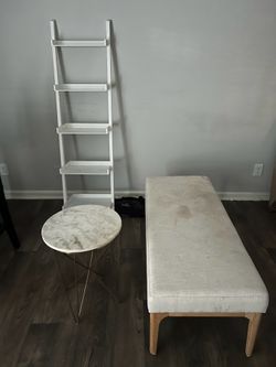 3-Piece Furniture Set – Bench, White Ladder Bookshelf 5-tier, Marble Side Table