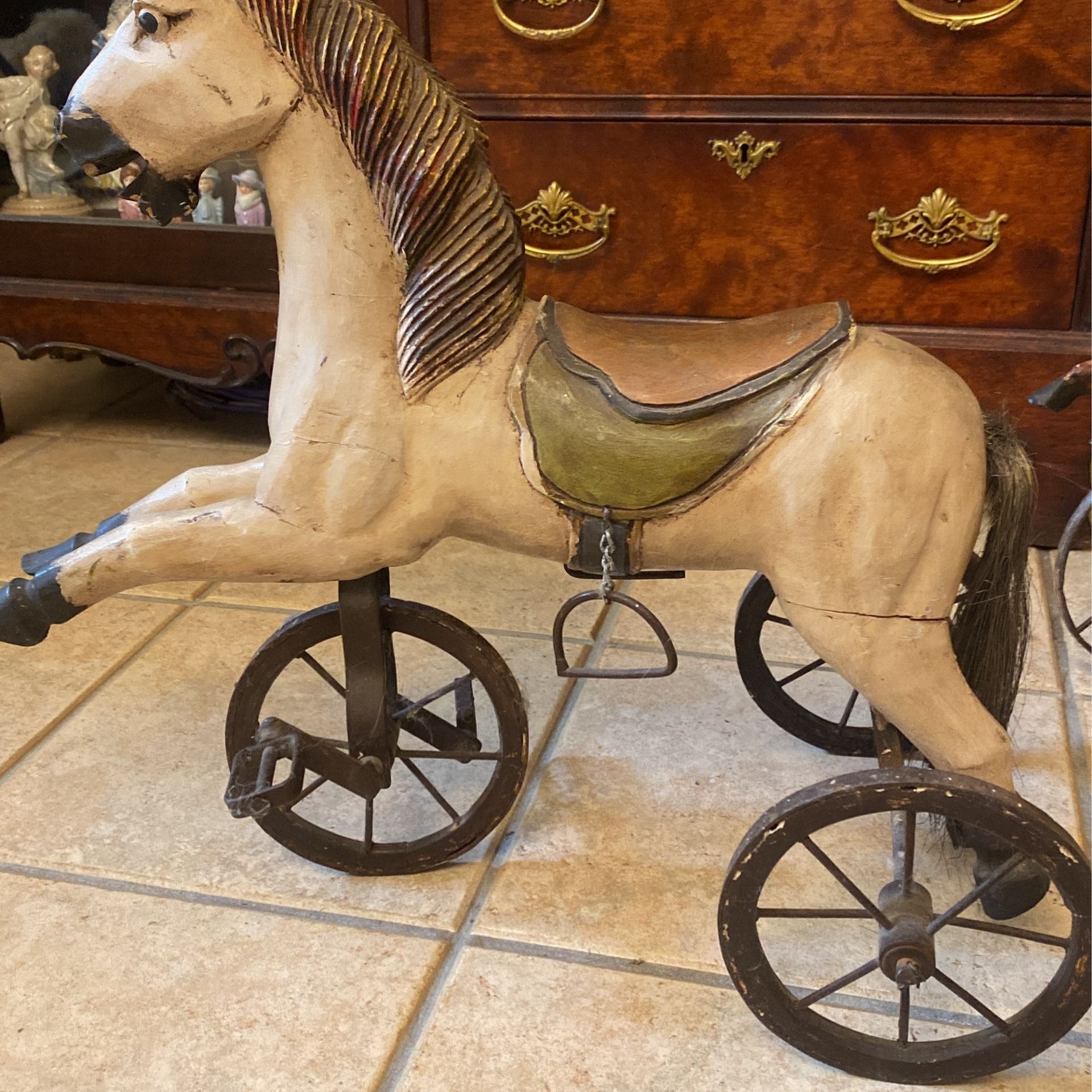 Antique Victorian wood carved horses