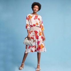 Anthropologie Maeve Gemma Midi Dress 3/4 Sleeve Size M