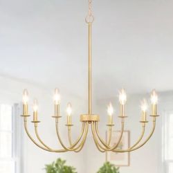 Gold Chandelier, 8-Light Farmhouse Chandelier for Dining Room Farmhouse