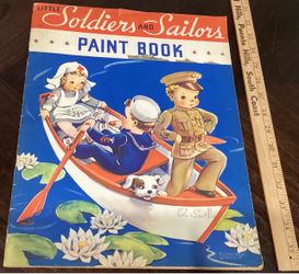 VINTAGE 1941 LITTLE SOLDIERS SAILORS  PAINT BOOK EMMA KETO WHITMAN $10