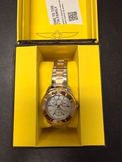 Invicta Women’s 38mm Angel Quartz 3 Hand White & Gold Dial Watch Brand New In Box