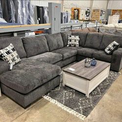 LH 👉$39 Down Payment  For Financing 👉 Ballinasloe Smoke Gray Oversized Sectional Couch With Chaise 