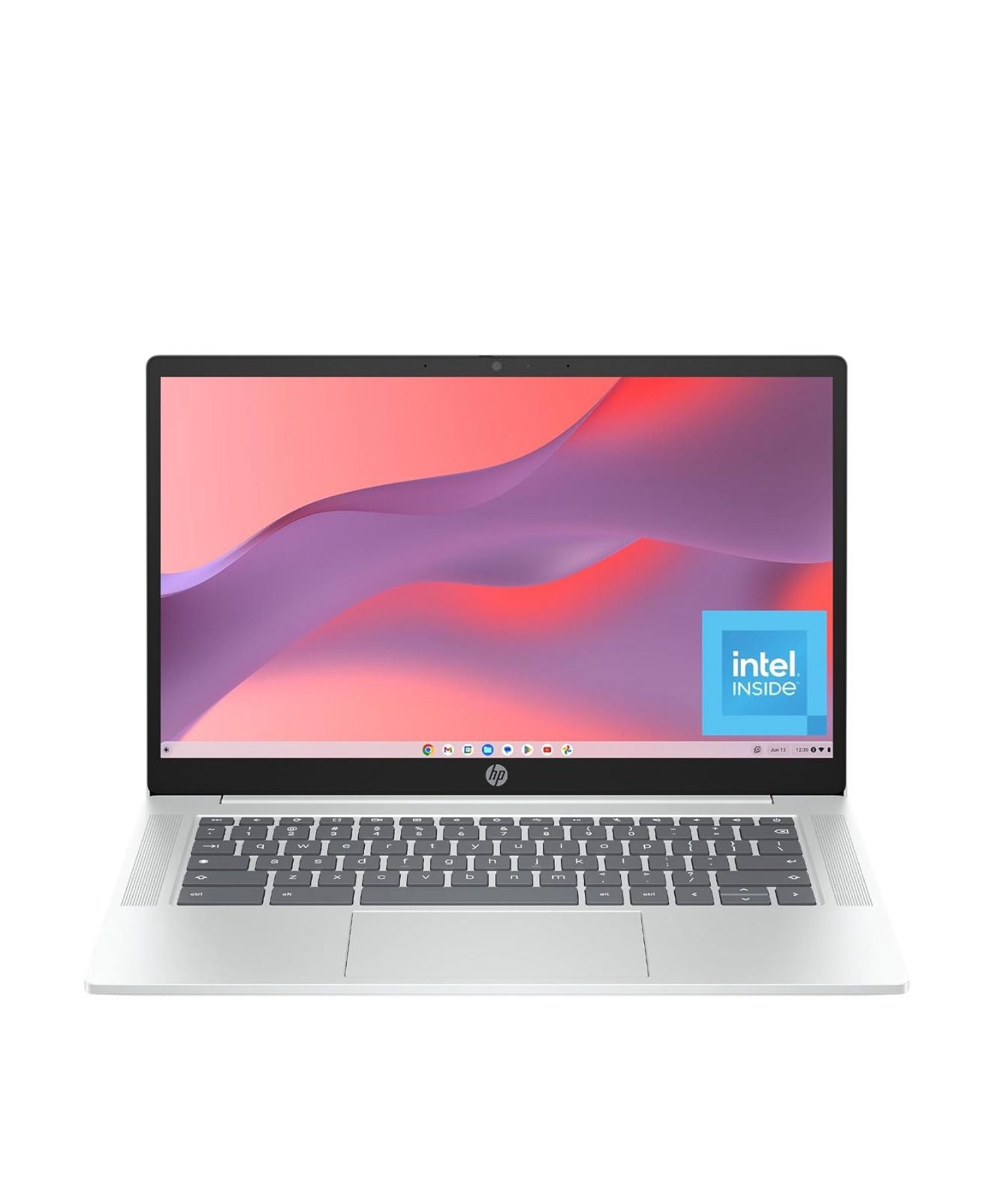 Chromebook 14 inch Laptop, HD Display, Intel Processor N100, 4 GB RAM, 64 GB eMMC, Intel UHD Graphics, Chrome OS, Glacier Silver, 14a-nf0019nr