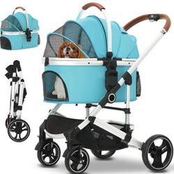 Ingborsa Pet Stroller 3 in 1 Folding Lightweight Dog Stroller with Detachable Carrier & Storage Basket, Premium 4 Wheels Travel Stroller for Puppies, 