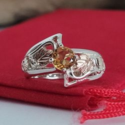 ❤️12k Solid Gold & Sterling Silver Ring Size 5 Citrine Black Hills Style!/ Anillo de Oro y Plata Esterlina Black Hills con 1 Citrino! 👌🎁 