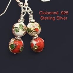 Genuine  Cloisonné .925 Sterling Silver Earrings