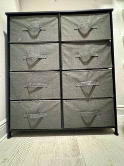38.31” High Steel Frame / Wood Top Storage Dresser with 8 Removable Fabric Drawers, Dark Grey