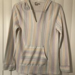 Roxy Girl French Terry Striped Poncho Hoodie Beachwear Size Girl's 18/20 Pastel