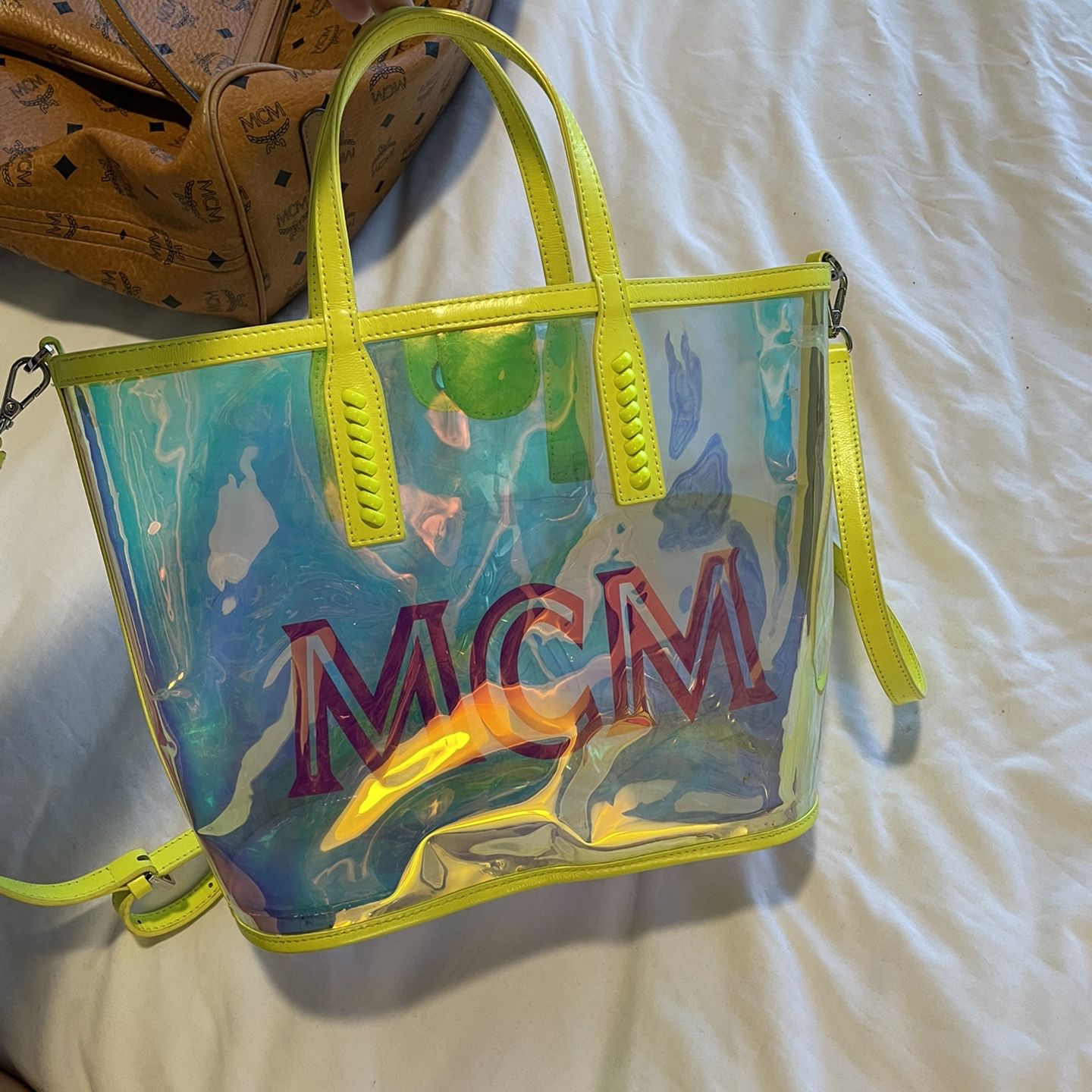 MCM Handbag Clear Shopper Tote with Removable Clutch PVC Multicolor