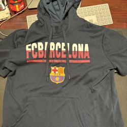 FC Barcelona Mens Navy Blue Hoodie Sweater T Shirt Medium 