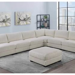 Brand New Beige Corduroy Modular Sectional Sofa w Ottoman 
