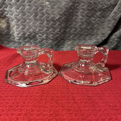 Pair Of Clear Indiana Glass Candle Holders 