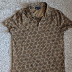 Express Men's Tan Patterned Polo