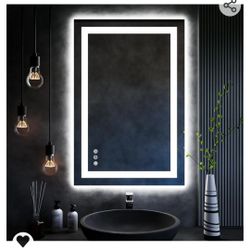 24''x36'' LED Mirror for Bathroom with Double Light Strip Anti-Fog Memory Dimmable Makeup Mirror Large Vanity Mirrors for Wall Tempered Glass Shatter-