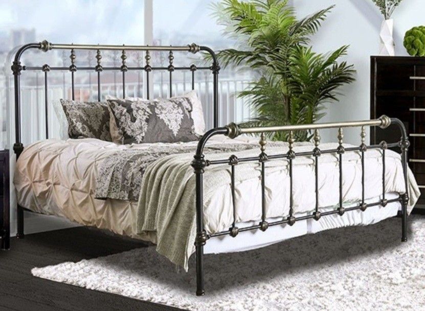 Brand New Antique Black Full Metal Eastern King Bed Frame
