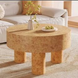 31.5-Inch Round Coffee Table for Living Room, Modern Circle Center Cocktail Tea Table with Burl Texture & Sturdy Legs, for Home Apartment Small Space