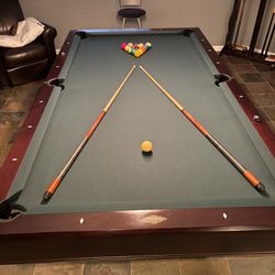 Brunswick Pool Table Sticks, Ball, And Stick Holder 