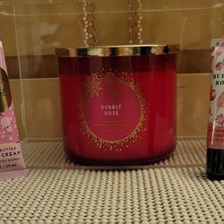 Bubbly Rosè Candle, Lip Gloss & Hand Cream By Bath & Body Works 