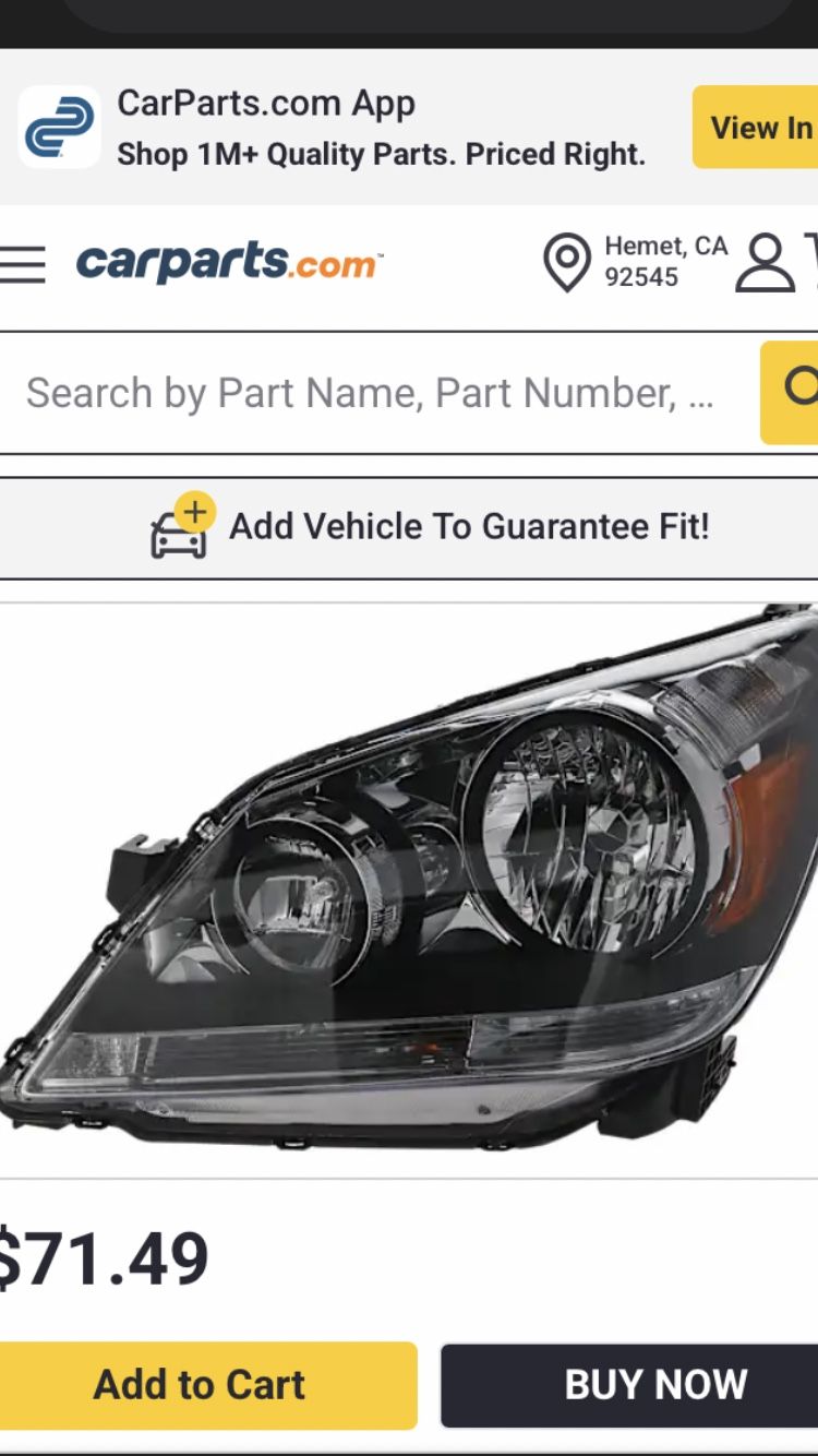 Headlight For Honda Odyssey Driverside