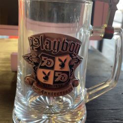 Rare 50th Anniversary Playboy Beer Stein Heavy Glass W/ Pewter Metal