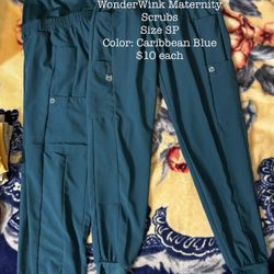 WonderWink Maternity Scrub Pants, Caribbean Blue, Size SP