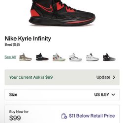Nike Kyrie Infinity Bred (GS) Size 6.5y