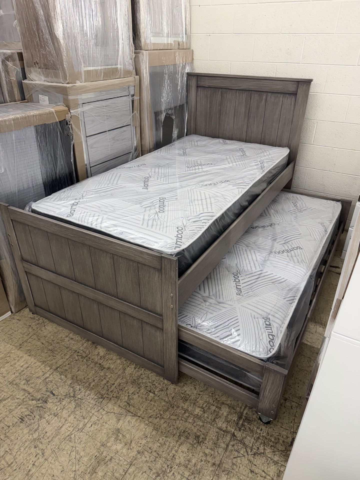 New Grey Twin/Twin Trundle Bed