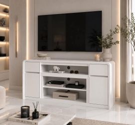 Modern TV Stand for 80 Inch TVs, 32"Tall Entertainment Center w/Storage Cabinet J-7