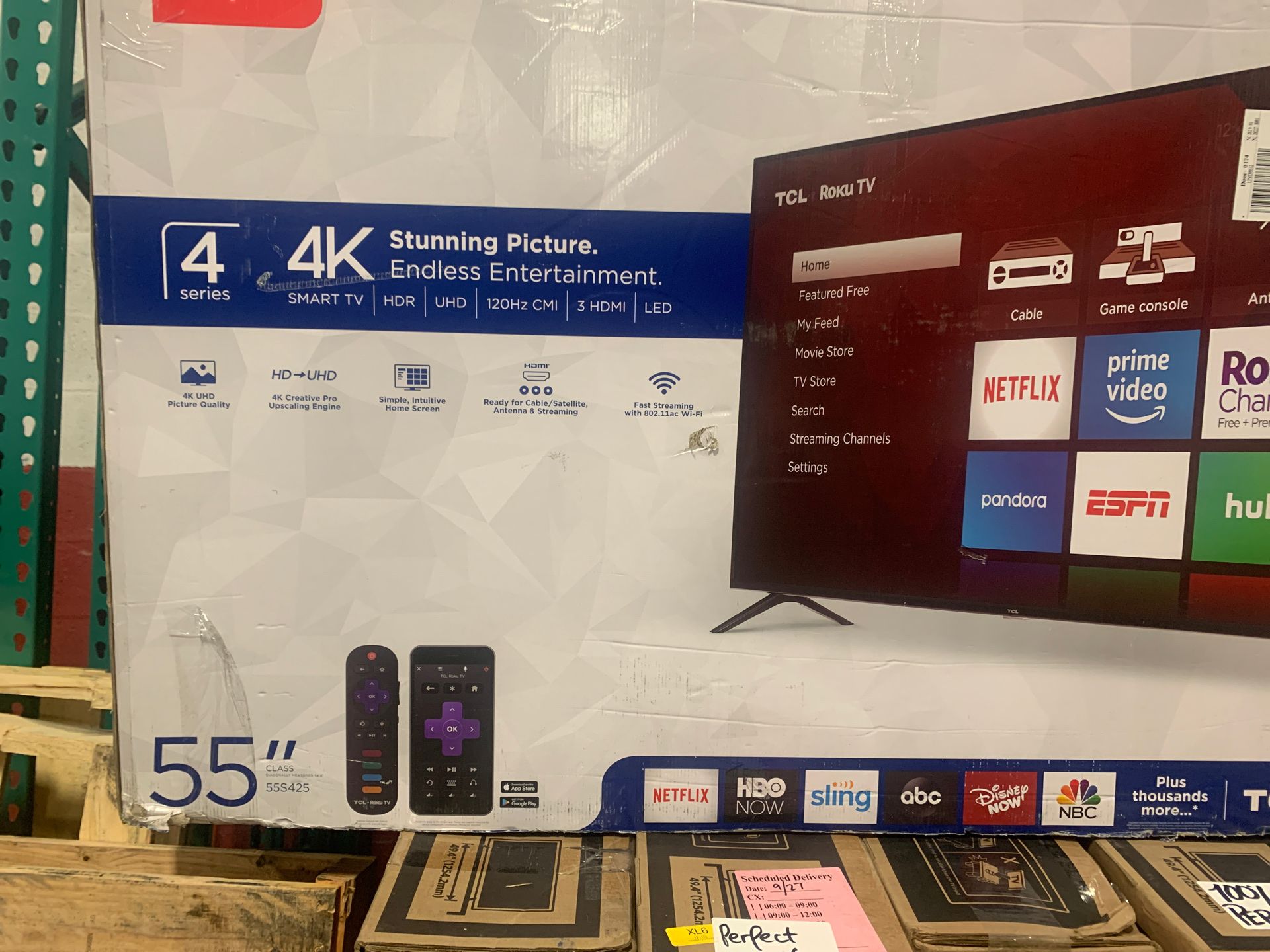 TCL TV 55” series 4 4K ROKU 120HZ 55S425 open box like new