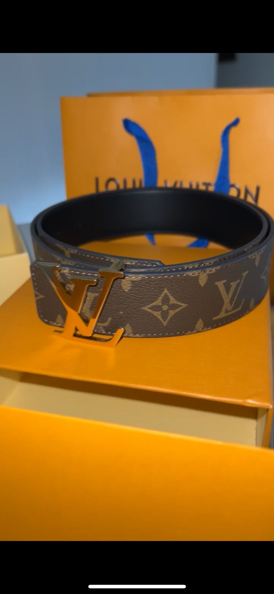 LV Belt In Brown Monogram w Gold Buckle