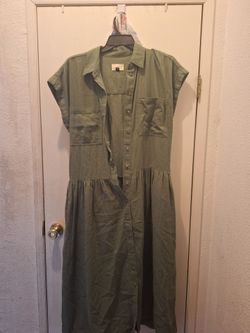 Olive Green Button-Down Midi Dress