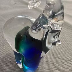 Art Glass Elephant Figurine – Blue & Green Decorative Piece