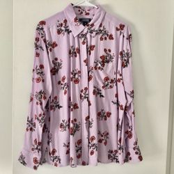 NEW Lilac Floral Print Size 16 Women’s Blouse Lands’ End Collared Button Shirt NWOT
